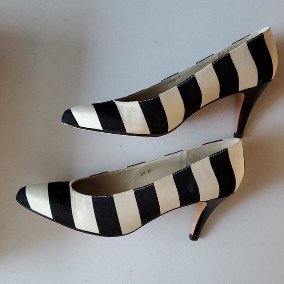 Evan-Picone Black & White Striped Heels 6.5 - Picture 8 of 9